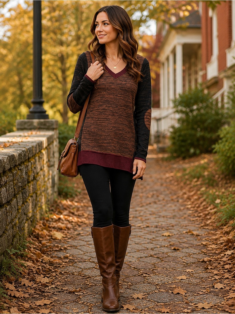 Coldwater Creek Wool Blend Colorblock Tunic Sweater Elbow Patch Large